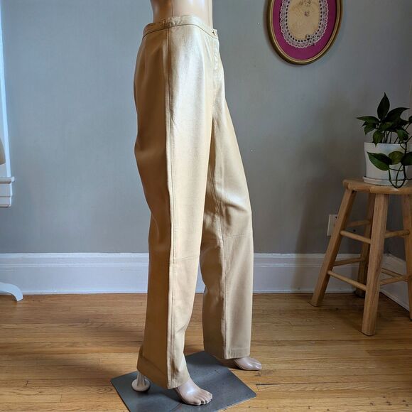 Vintage Y2K Mixit Leather Pants Tan High Rise Western Biker Size 8 - Picture 3 of 10